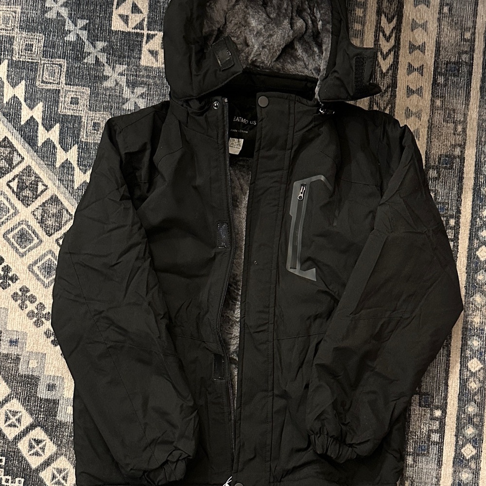 Black Hooded Winter Jacket size 10-12 fleece lined